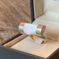 Ring one size Silber 925 Perlmutter Art Deco Stil - um 1970