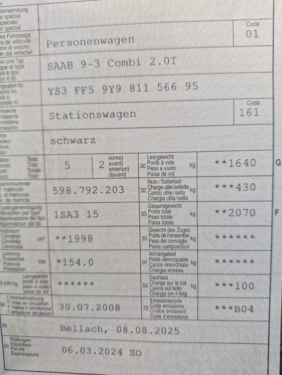 Saab 9-3 Kombi Vector 2.0T, Automat, Top Zustand! (Gebraucht) in ...