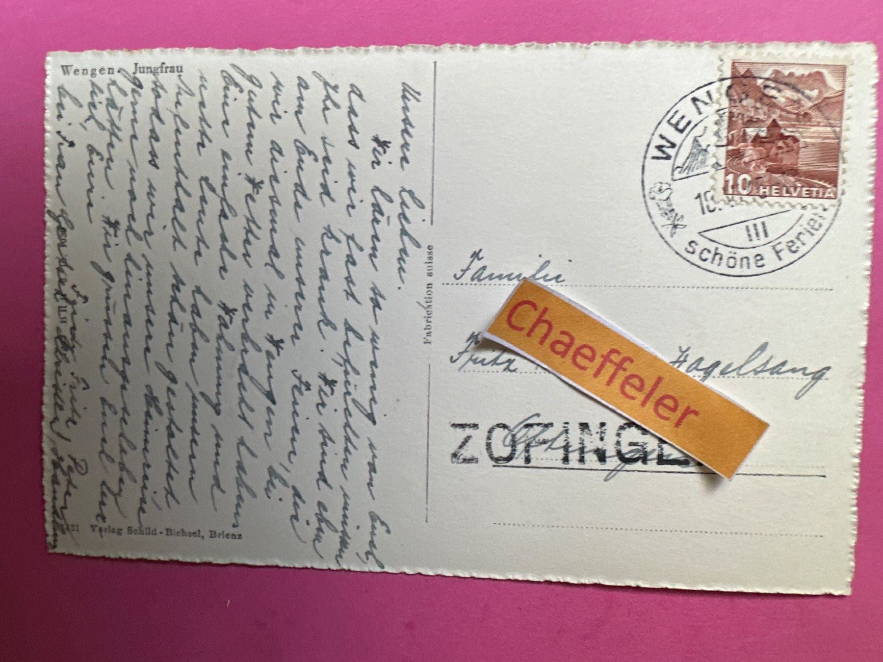 Cartoline postali: 1945 Wengen - Jungfrau – Usato da Zürich venduto da Chaeffeler 1