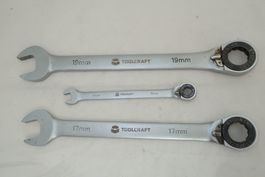 JETZT sofort! 3 Stk Gabel Ratschen Schlüssel CrV 8, 17, 19mm