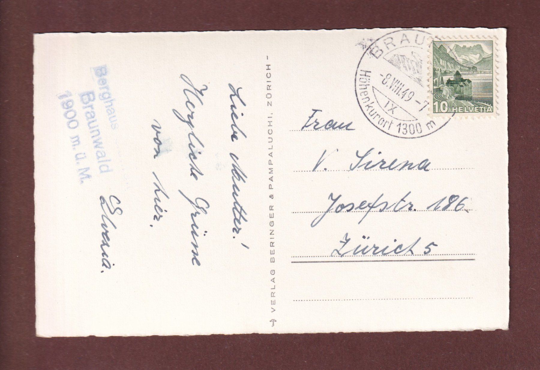 Cartoline postali: BRAUNWALD - Sesselbahn - Ortstock - 1949 – Usato da Pully venduto da nicecards-shop 1