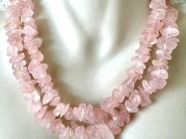 Vintage Rosenquarz Longkette mit Silberschliesse Unikat 79cm