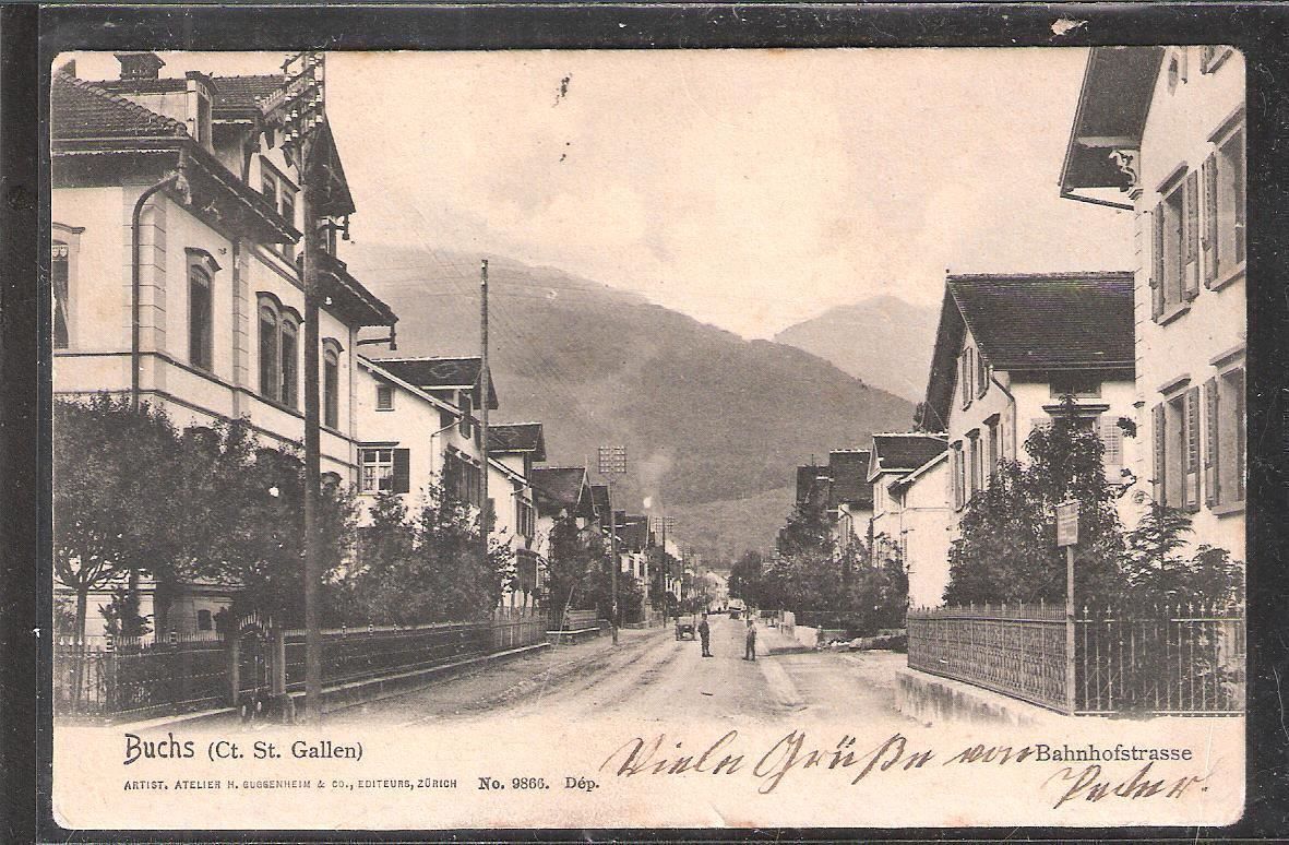 Cartoline postali: 25.2.1903?BUCHS SG/Bahnhofstrasse/belebt – Usato da Zürich venduto da Hagliweg 1