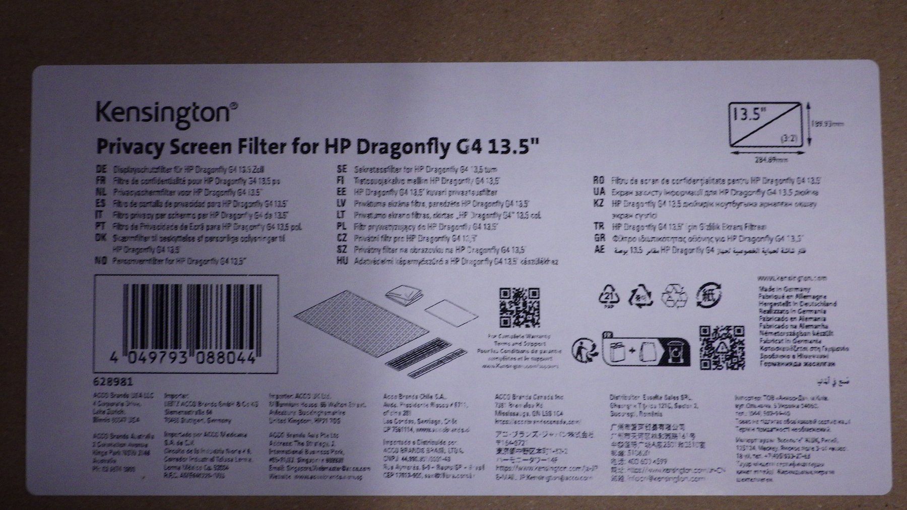 Monitor: PRIVACY SCREEN FILTER FOR HP DR G4 13.5IN - 2-WAY REMOVABLE – Nuovo e nell'imballaggio originale da Gossau ZH venduto da OrderflowAG
