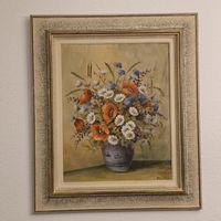 Oelbild Blumenstillleben im  Schönes Goldrahmen 