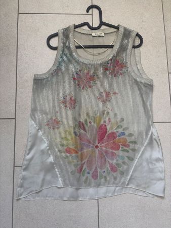 100% Seide Oberteil Pailletten Blumen Muster Grösse M neu