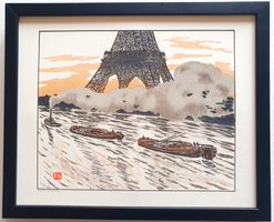 HENRI RIVIERE (1864-1951)- "Les Péniches à Paris" - Cadré