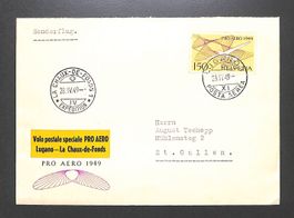 1949 Flugpost F45.LUGANO - La Chaux-de-Fonds illustriert