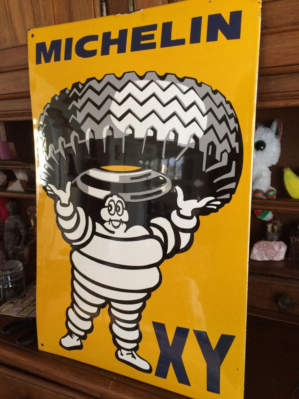 Michelin Schilder: Michelin Emaille Schild mit einer Gusseisernen Werbe-Figur – Gebraucht aus EMMETTEN von pfi_cbg5 7