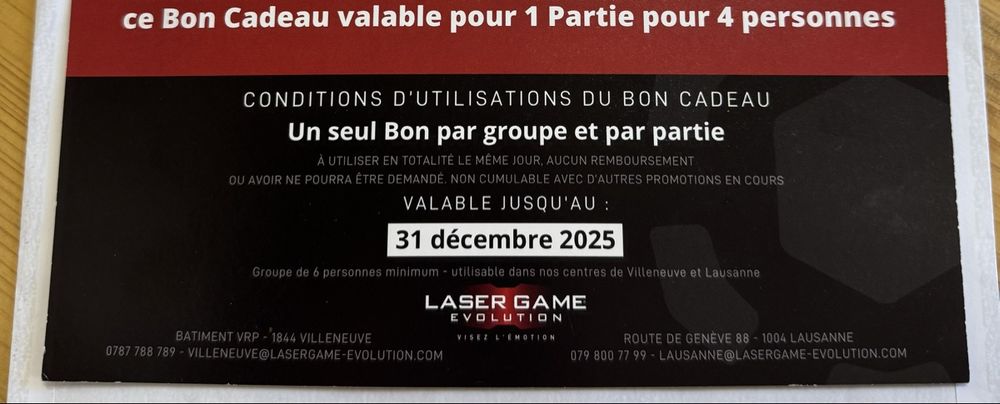 Jeux: Laser Game Villeneuve ou Lausanne (4 personnes) – Neuf avec emballage d'origine à Martigny par gigikro 1