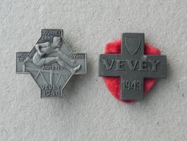 2 Sport Abzeichen Brosche Medaille Vevey VD Waadt 1941/1943