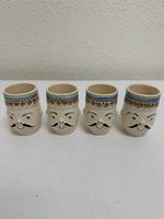 Keramik Schnapsbecher mit Gesichtsmotiv im 4er Set