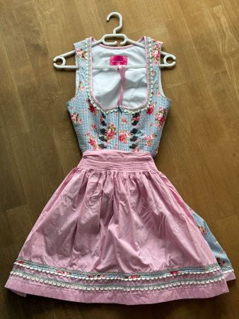Krüger Madl Dirndl Kleid blau rosa Blumenmuster Grösse 36
