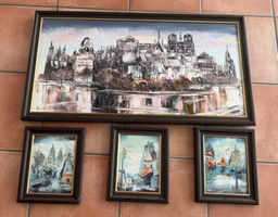 4 Ölbilder aus Paris, gerahmt