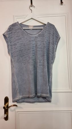 MONA Damen Shirt Gr. 44 Glitzer Print Kurzarm Sommer