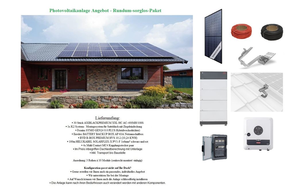 9.6 kWp PV-Anlage-Speicher-Notstrom und K2 Montagesystem 4S (Neu und