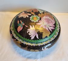 Alte Chinesische Cloisonné Deckeldose Emaille Blumen Ø23cm 