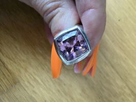 Ring Silber mit rosa Stein guter Zustand 56