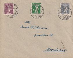 Dreifarben-Frankatur Tellknabe Nr.136/123III / 138II v.BADEN