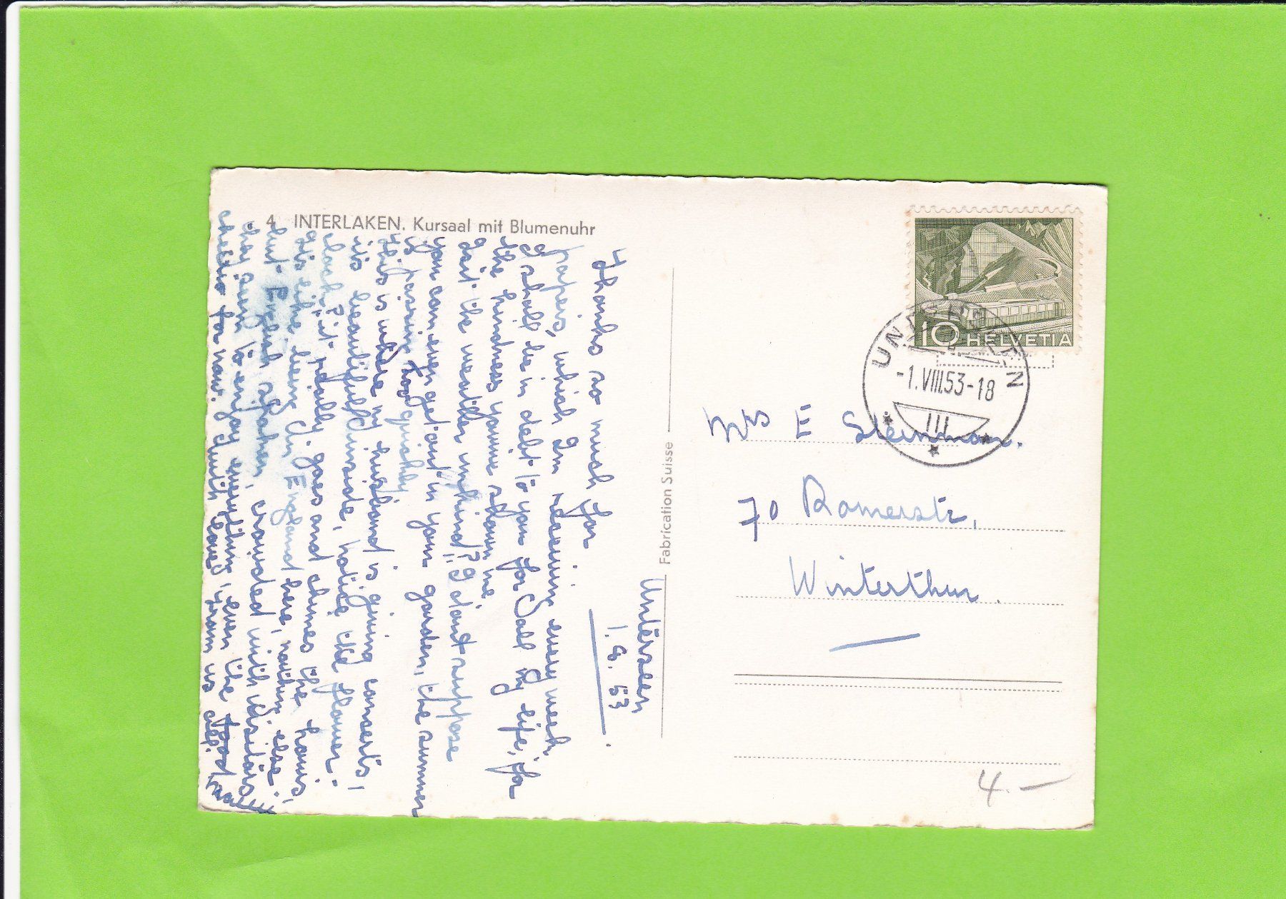 Cartoline postali: Interlaken-Kursaal-Blumenuhr – Usato da St. Peterzell venduto da neckertal 1