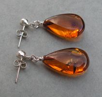 ♥ Baltische Bernstein Ohrstecker / Tropfen  / Silber ♥