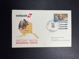 Swissair Erstflugbrief Anchorage-Zürich 1986