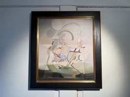 Surrealistische Komposition von Jako Dori 1978 mit Rahmen!