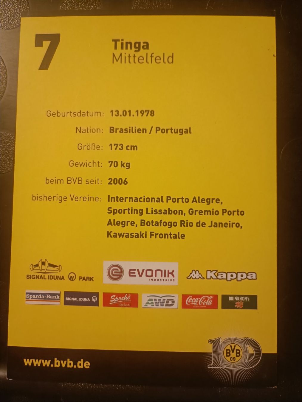 Autographes: Tinga - handsigniert BVB - Borussia Dortmund – D'occasion à Menziken par Artographs 1