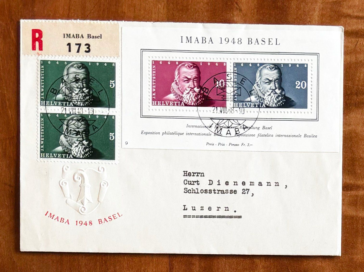 Tutti i francobolli: 1948 IMABA Block auf Combo FDC mit Werbemarke – Nuovo (secondo la descrizione) da Nuglar venduto da Stamp88