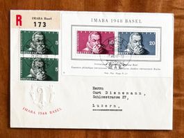 1948 IMABA Block auf Combo FDC mit Werbemarke
