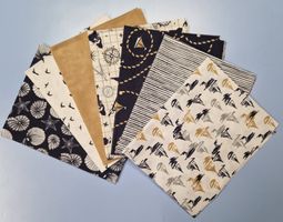 Lot 7 tissus coton mer, bateaux, mouettes, coquillages 30x35
