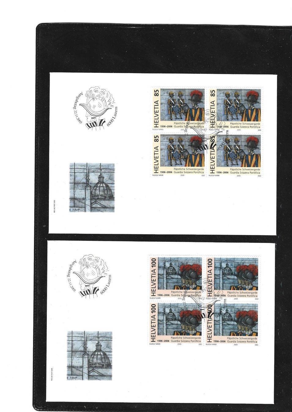 Tutti i francobolli: 2005 2 x FDC 4er Schweizergarde – Usato da Rheinau venduto da loxis