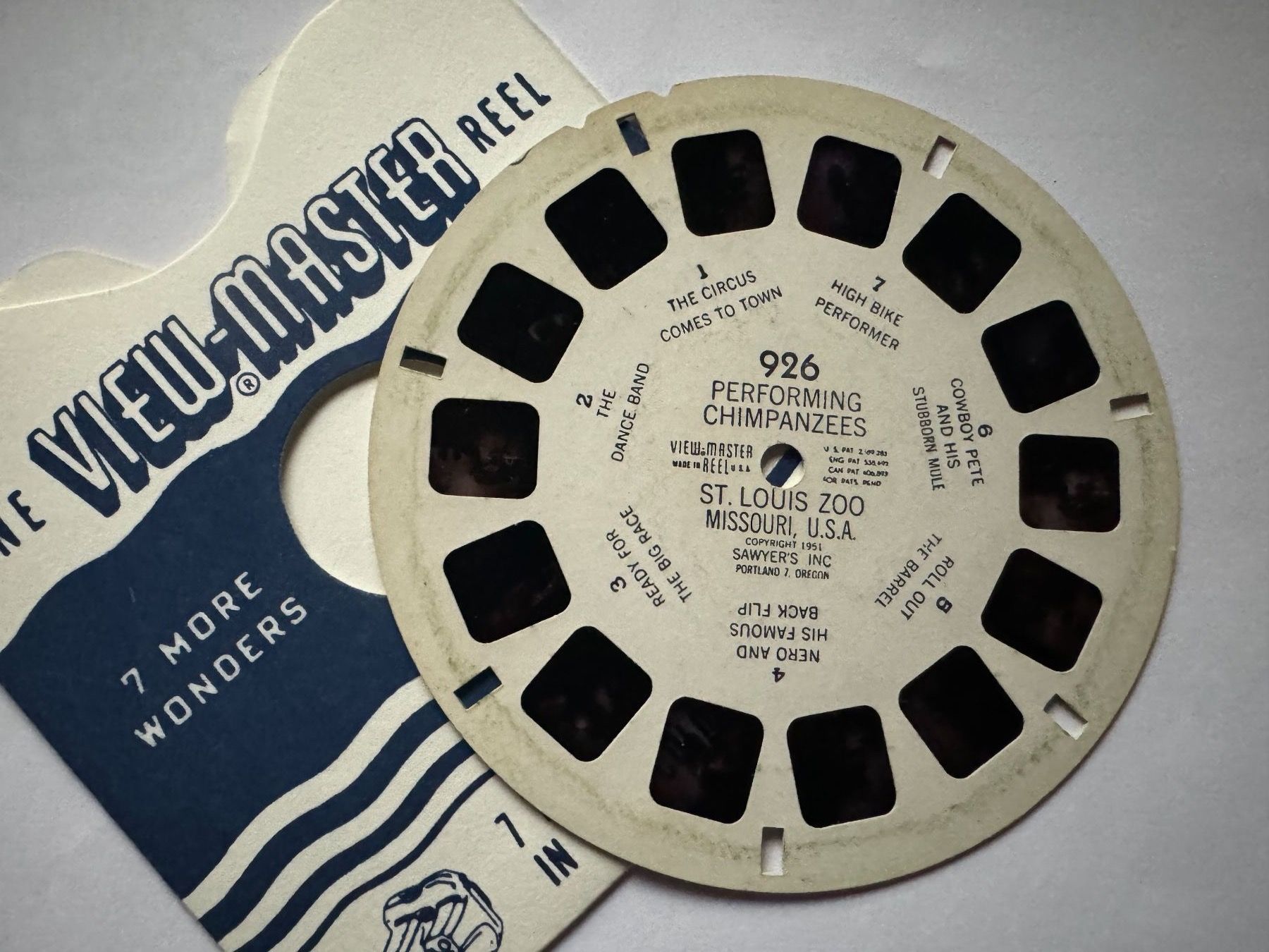View-master Giocattoli: View-Master 3D: Nr. 926 PERFORMING CHIMPANZEES – Usato da Tegerfelden venduto da siebenmacky 2