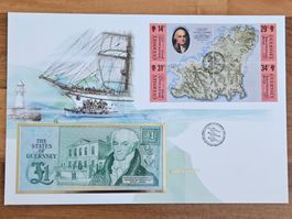 Noten-Brief mit Bankfrischer 1-Pfund-Note aus Guernsey