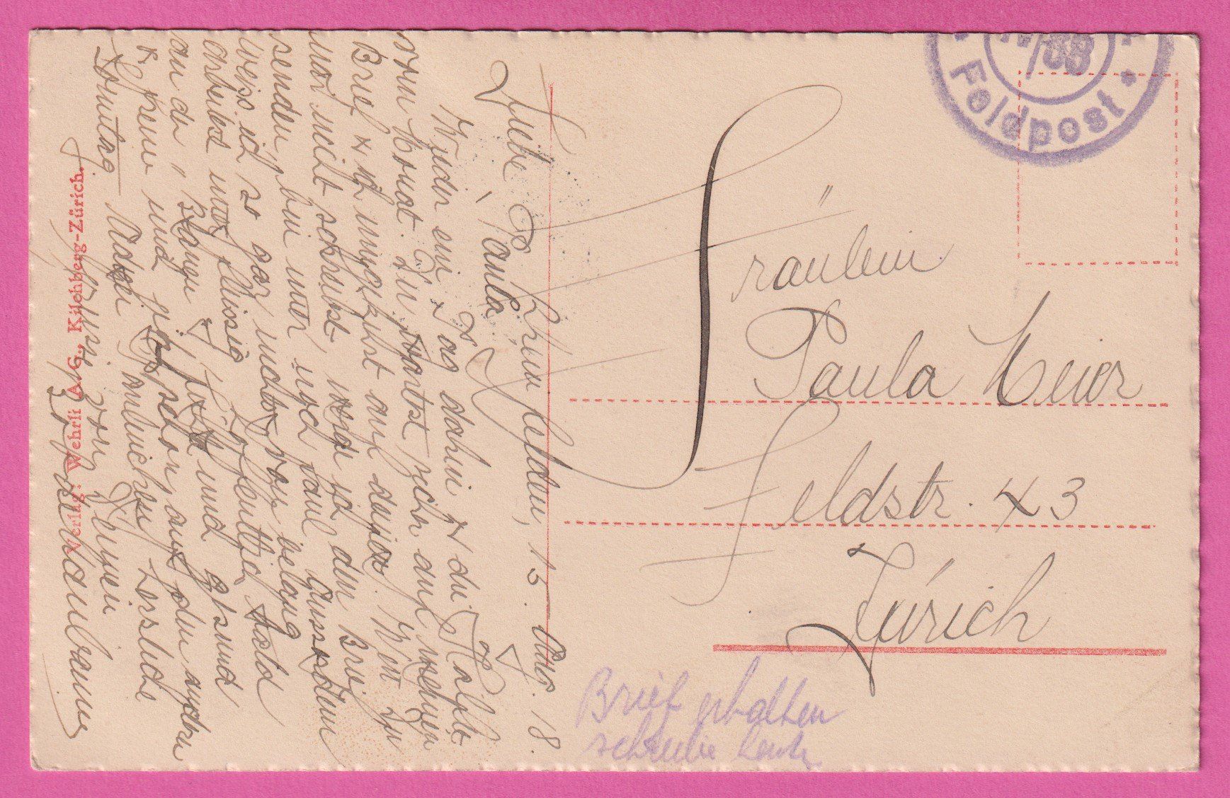 Cartoline postali: Rheinfelden gel 1918 mit Feldpost – Usato da Einsiedeln venduto da dillie 1