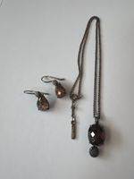 Schmuckset Kette Ohrringe brauner Stein