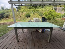 Esstisch Glasplatte Metallgestell ausziehbar Gartentisch
