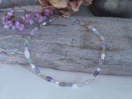 Halskette Mineralsteinmix mit Süsswasserperlen 925 Silber