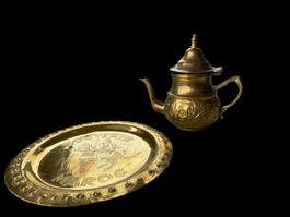 Handgemachte Teekanne & Teller aus Bronze & Messing Marokko