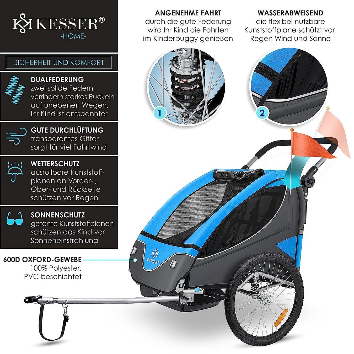 Rimorchi per biciclette: Kesser Kinderanhänger 2in1 blau – Nuovo e nell'imballaggio originale da Bottighofen venduto da zaap 2