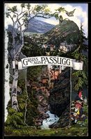 Passugg, Ortsansicht mit Bach und Zwerge