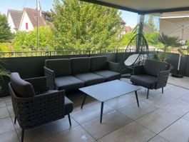 Garten Lounge Set 3-Sitzer Sofa 2 Sessel Tisch MWH grau