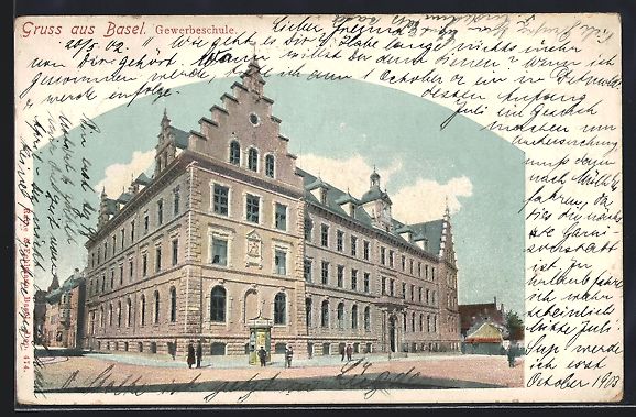 Cartes postales: AK Basel, Gewerbeschule mit Passanten – D'occasion à Berlin par bartko-reher