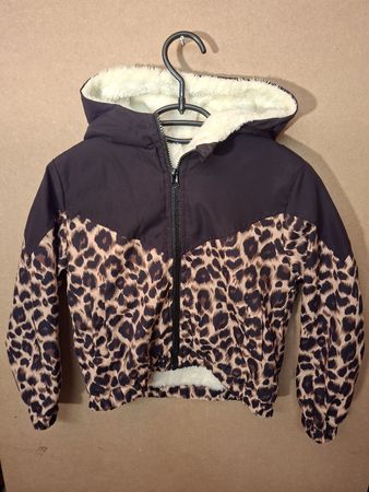 Kinder Jacke Leopardenmuster mit Kapuze und Plüschfutter 8Y
