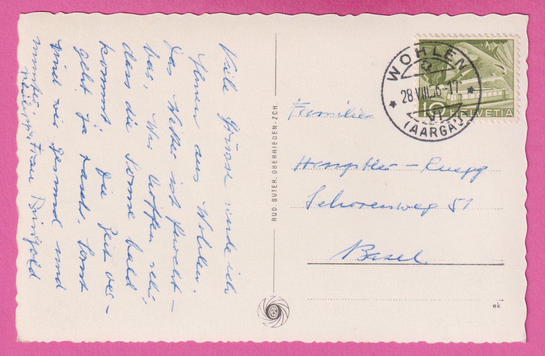 Cartoline postali: Wohlen AG gel 1956 – Usato da Einsiedeln venduto da dillie 1