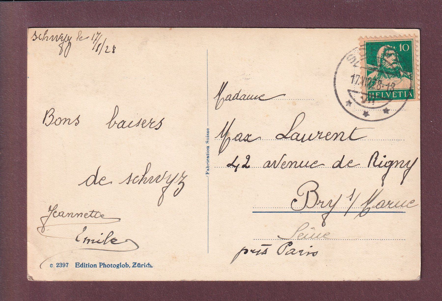 Cartoline postali: AXENSTRASSE - Kutsche - Flüelen - 1928 – Usato da Pully venduto da nicecards 1