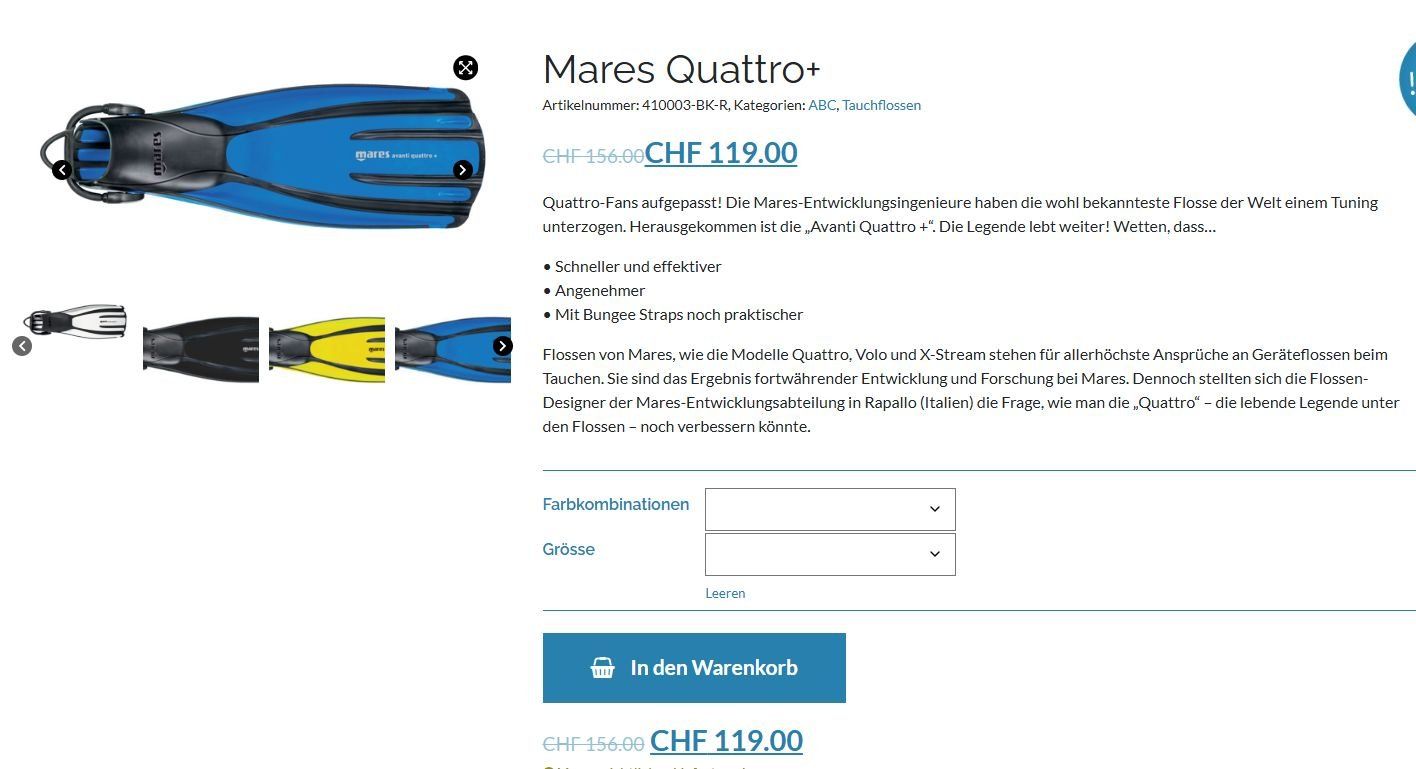 Mares Flossen, Masken & Schnorchel: Mares Avanti Quattro+ Blau Flossen Gr. Regular – Gebraucht aus Küsnacht ZH von awanderer_ 4