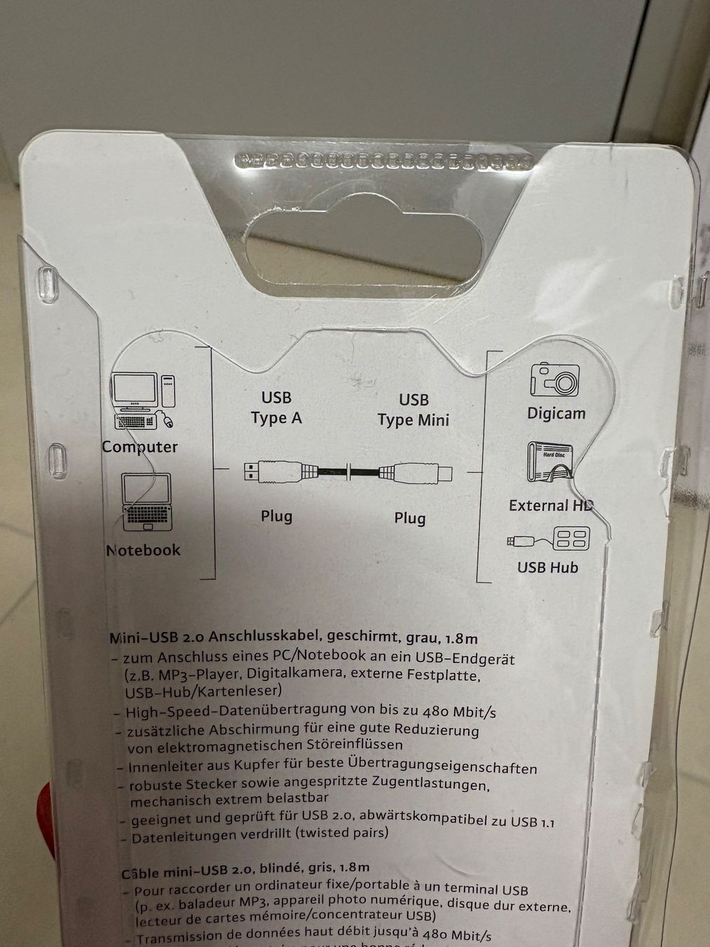 Cavi: Neues Mini USB 2.0 Kabel, 1.8m - Top Zustand – Usato da Basel venduto da Tierschutz-Flohmi 3