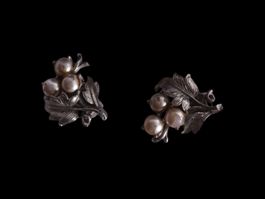 Antique Silver Earrings Clips.Ohrringe with pearls