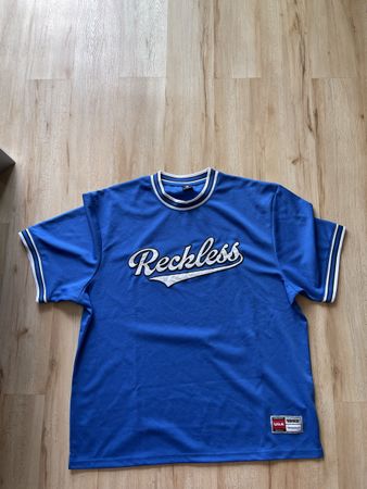 T-shirt bleu "Reckless" style baseball USA 1992 XL comme neu